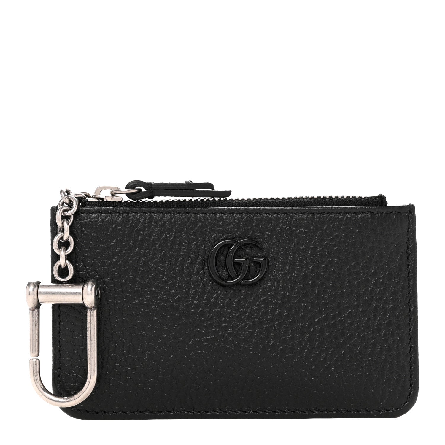 Gucci Dollar Calfskin Enamel Monochrome GG Marmont Key Case Card Holder Black 1 of 7