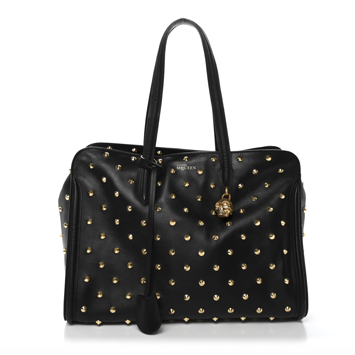 Alexander McQueen Calfskin Large Studded Padlock Zip Around Tote Black 1 of 11