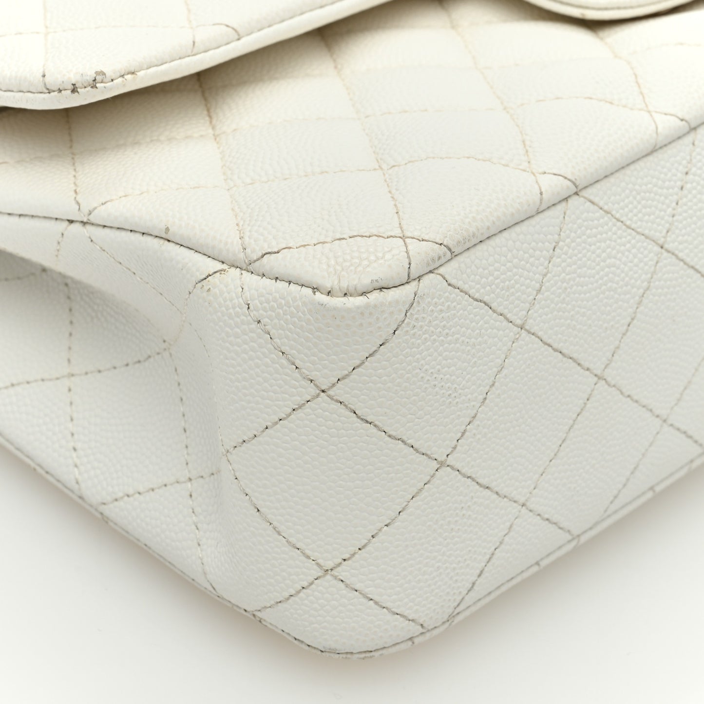 Caviar Quilted Medium Double Flap White