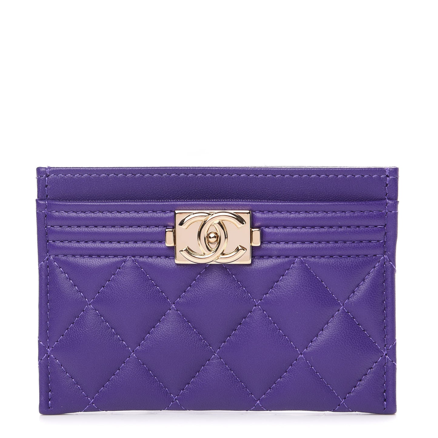 Lambskin Quilted Boy Card Holder Purple