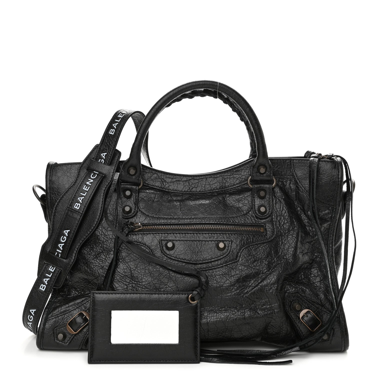 Balenciaga Agneau Classic Hardware City Logo Strap Black White 1 of 10