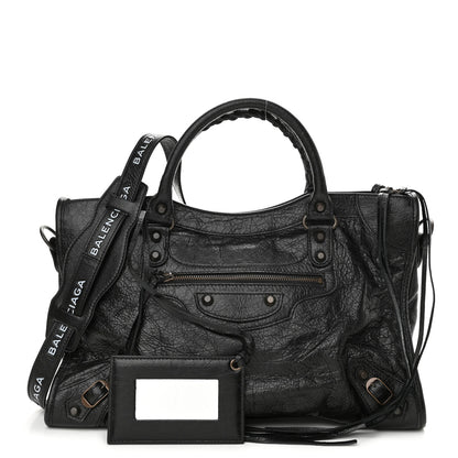 Balenciaga Agneau Classic Hardware City Logo Strap Black White 1 of 10