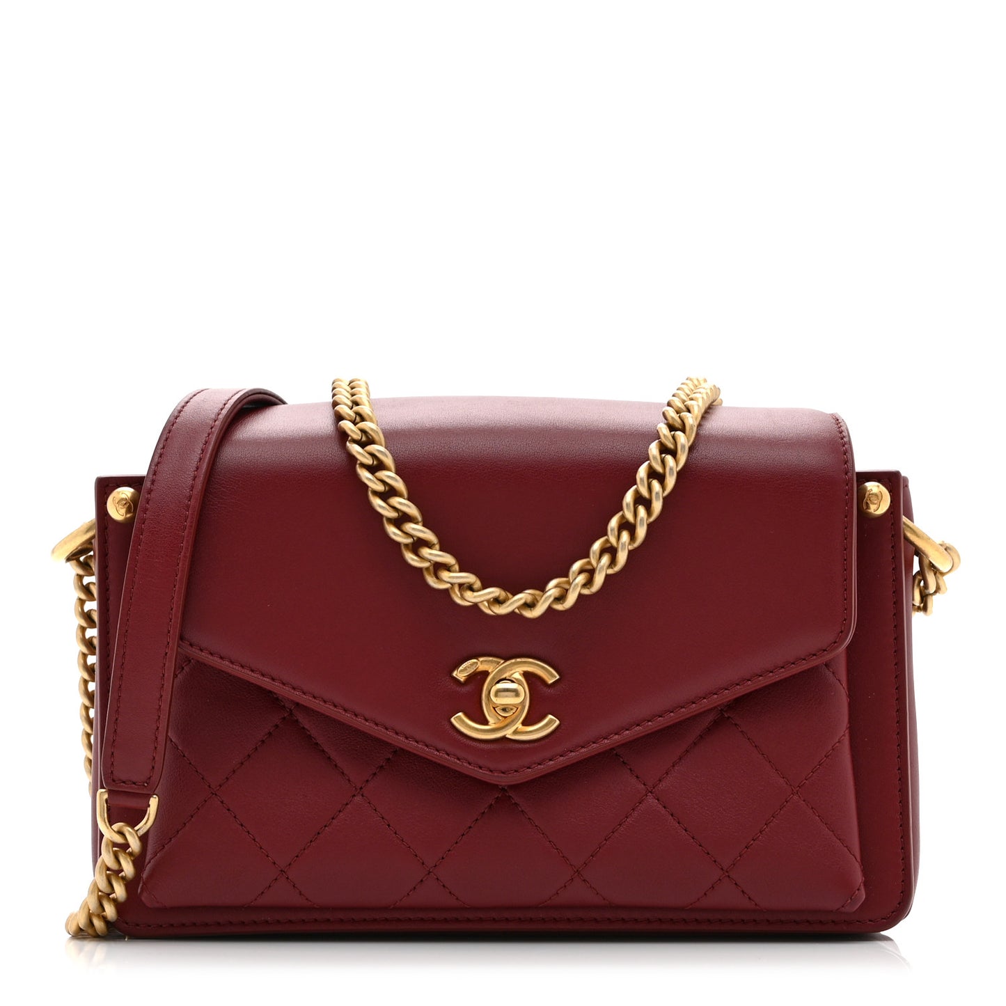 Calfskin Quilted Envelope Flap Dark Red