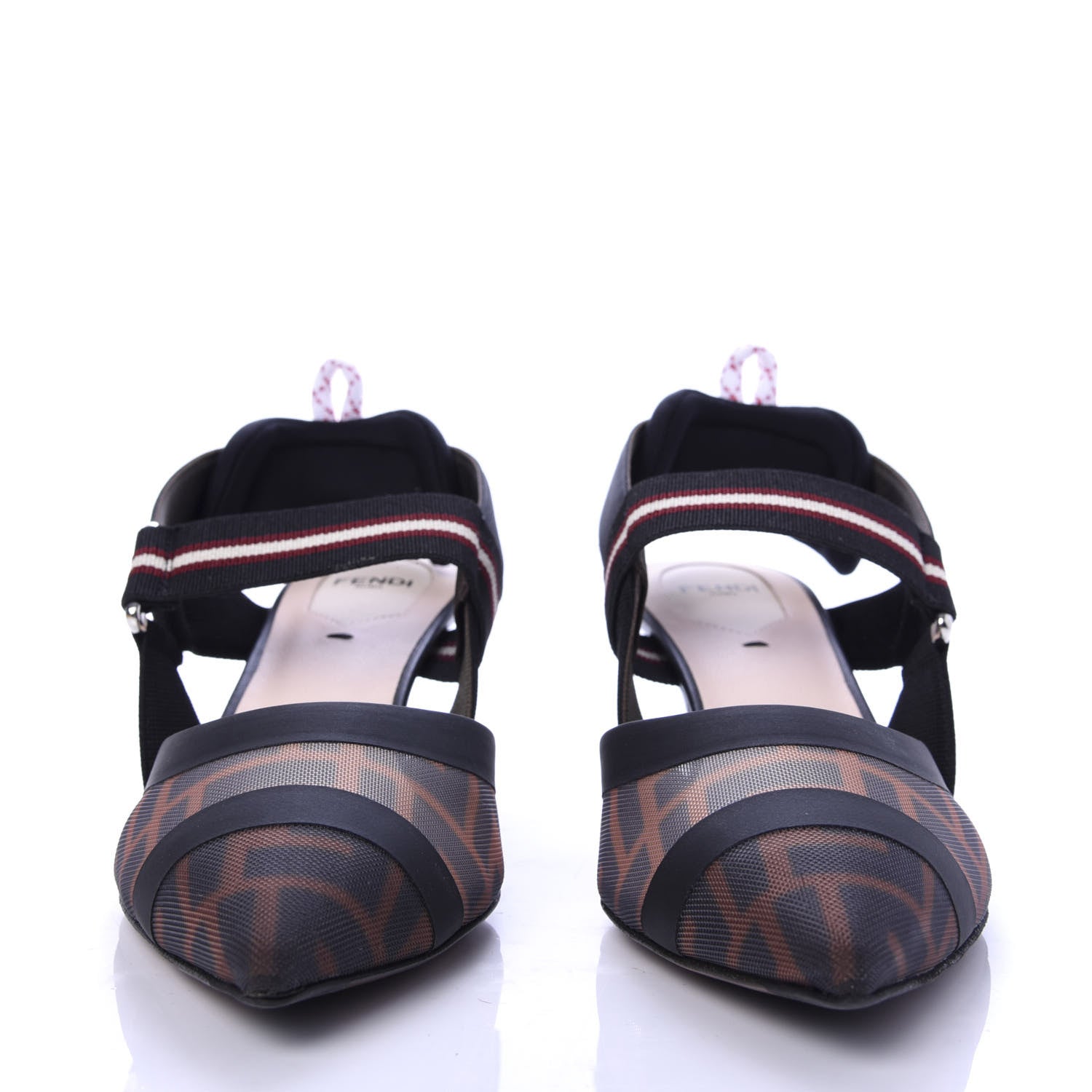 Fendi Technical Mesh FF Colibri 55mm Slingback Pumps 36.5 Tobacco Moro Bordeaux Black Militare 2 of 9