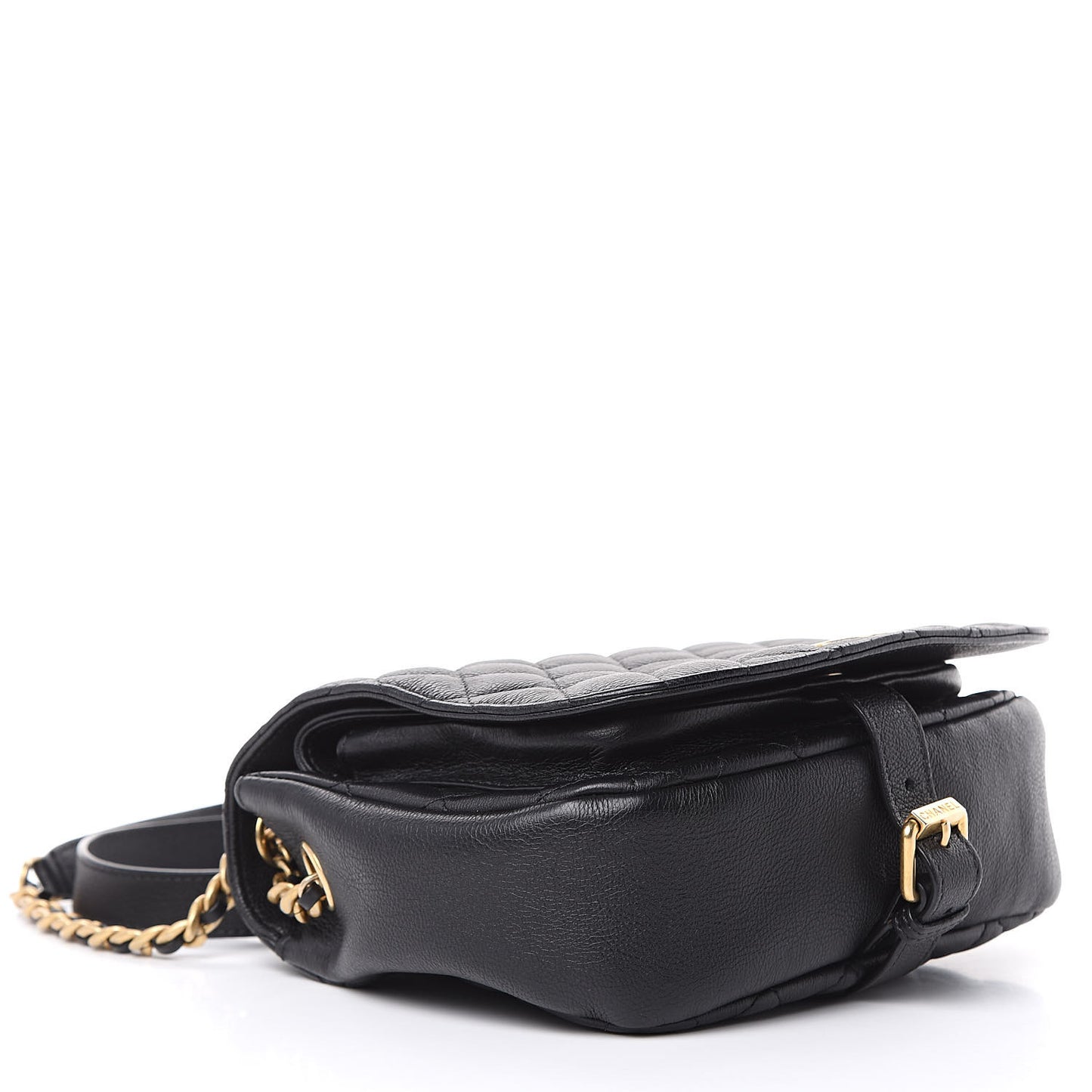 Grained Calfskin Quilted Messenger Flap Black