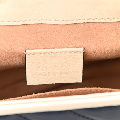 Gucci Vintage Effect Calfskin Matelasse Diagonal Mini Torchon GG Marmont Top Handle Shoulder Bag Blue Agata Mystic White 5 of 8
