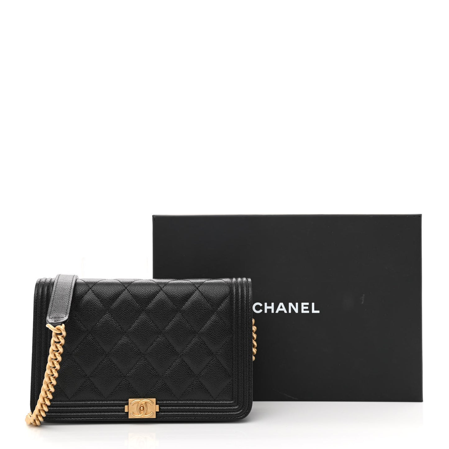 Caviar Quilted Boy Wallet On Chain WOC Black