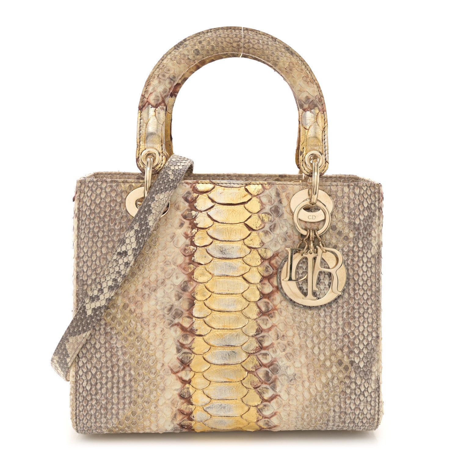 Christian Dior Metallic Snakeskin Medium Lady Dior Beige Gold 1 of 10