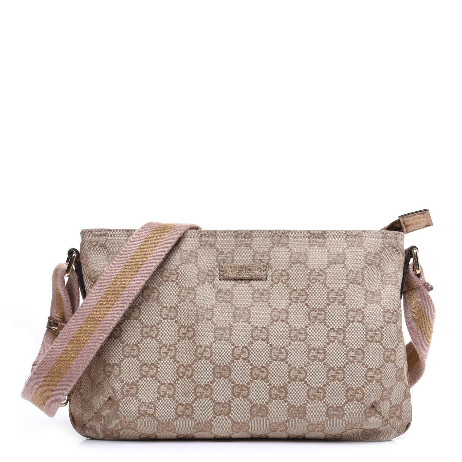 Gucci Monogram Web Small Flat Messenger Crossbody Pink Gold 1 of 11