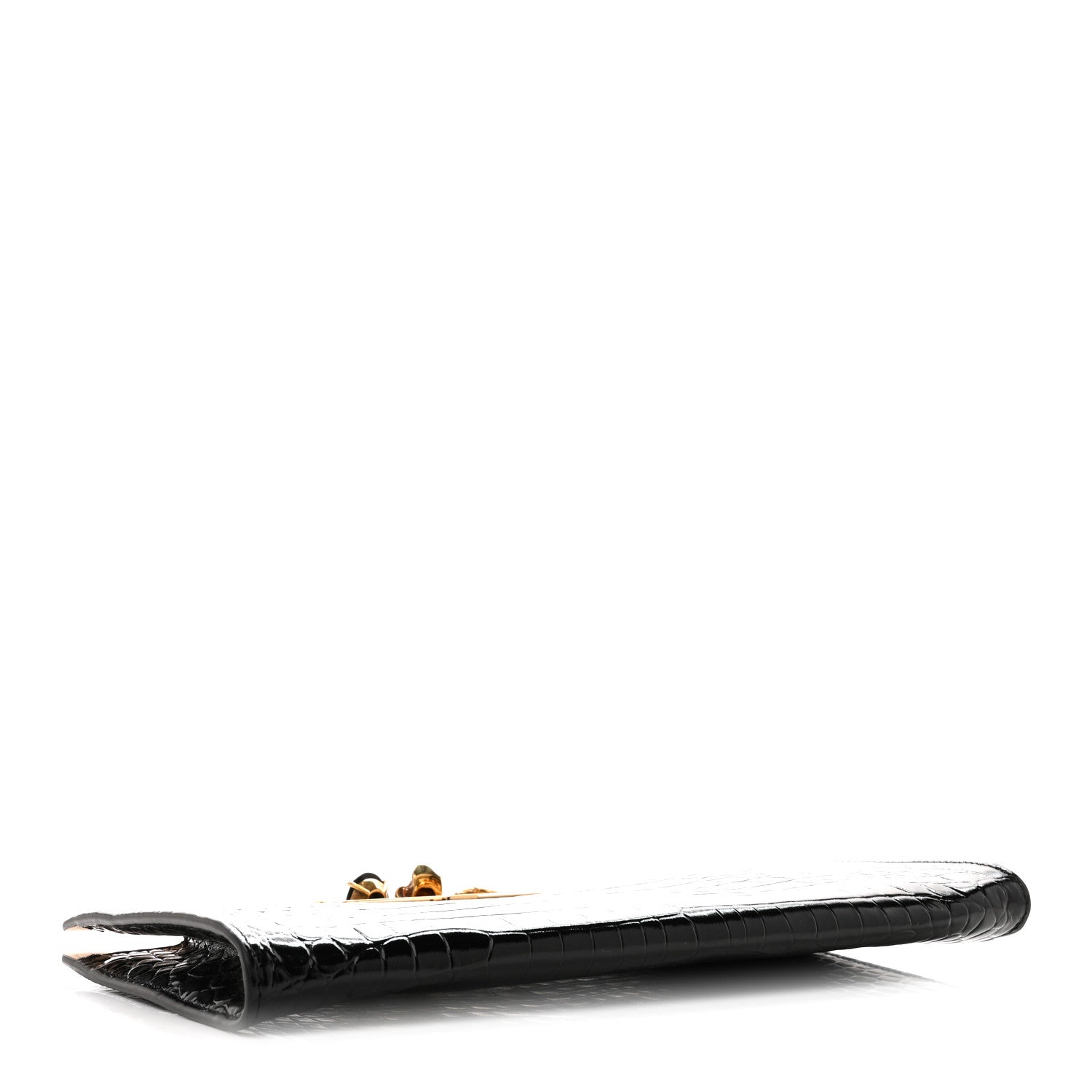 Alexander McQueen Calfskin Crocodile Embossed Knuckle Flat Clutch Black Gold 4 of 8
