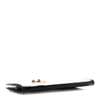 Alexander McQueen Calfskin Crocodile Embossed Knuckle Flat Clutch Black Gold 4 of 8