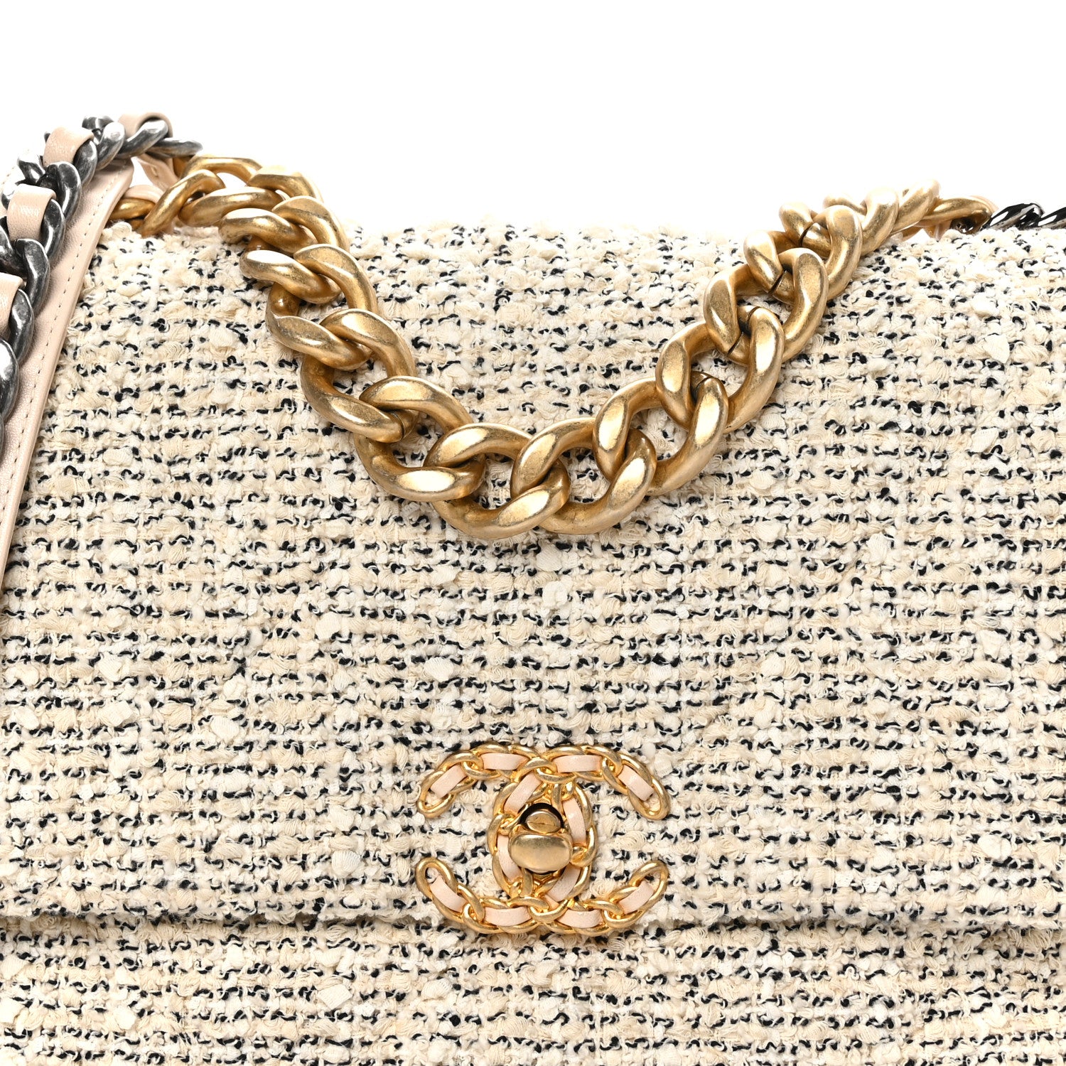 Chanel Tweed Quilted Large Chanel 19 Flap Ecru Black 8 of 11