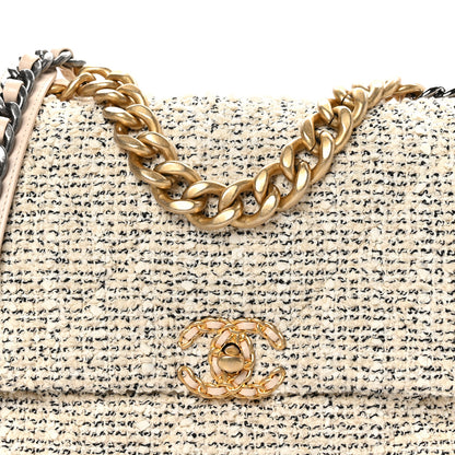 Chanel Tweed Quilted Large Chanel 19 Flap Ecru Black 8 of 11