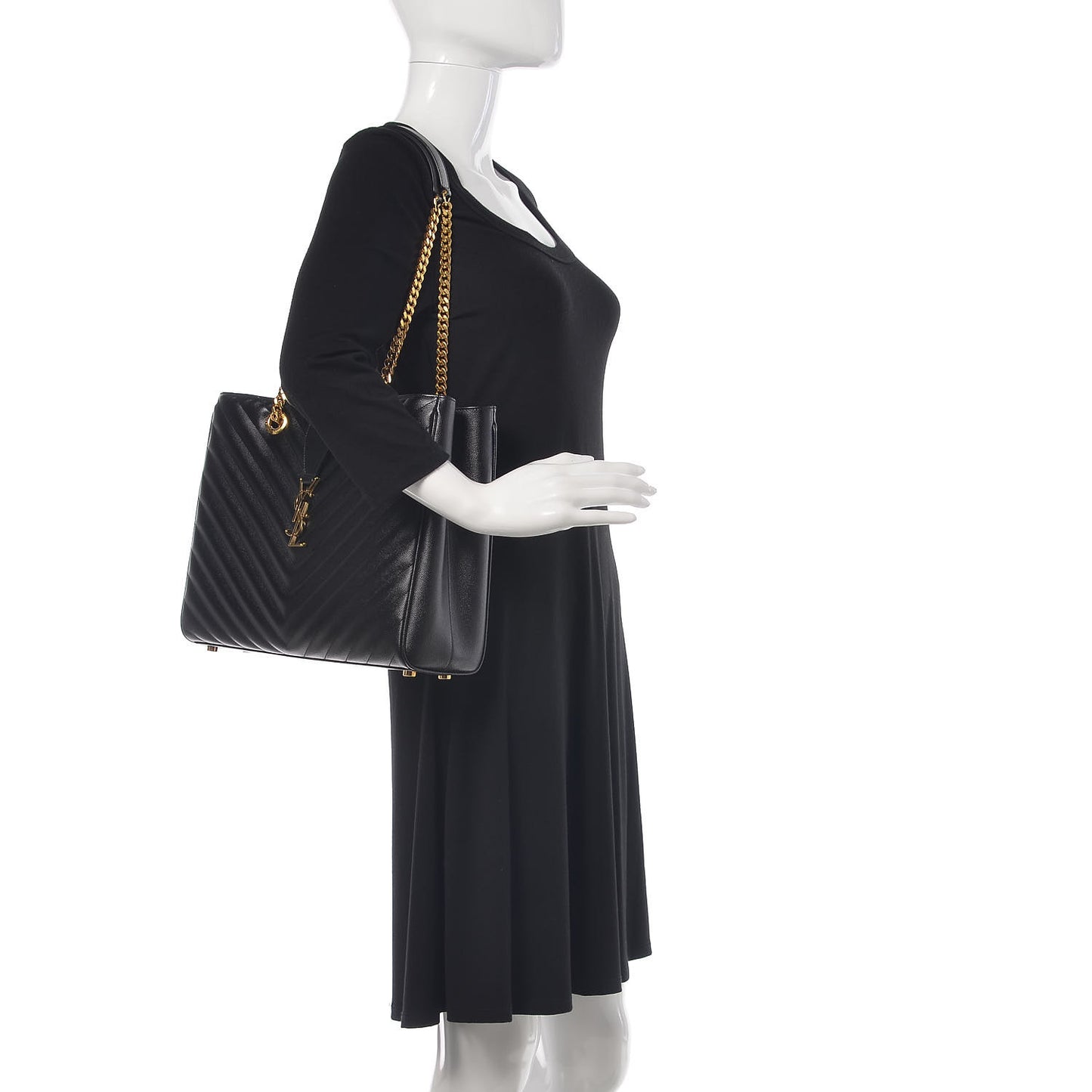 Grain De Poudre Matelasse Chevron Monogram Shopping Bag Black