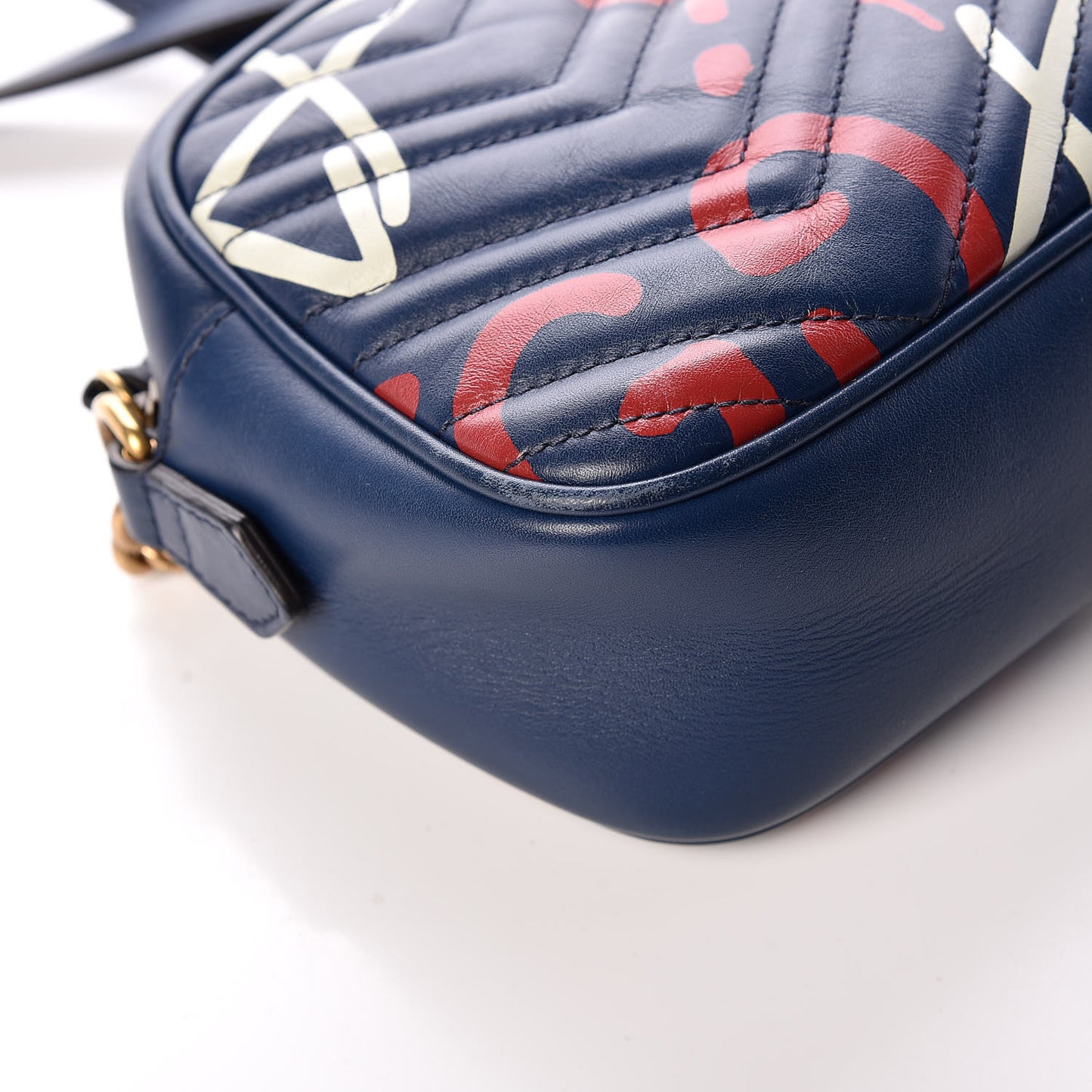 Calfskin Matelasse GucciGhost Small GG Marmont Chain Shoulder Bag Blue Agata Hibiscus Red
