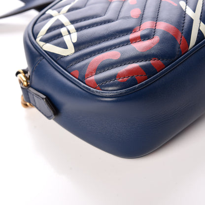 Gucci Calfskin Matelasse GucciGhost Small GG Marmont Chain Shoulder Bag Blue Agata Hibiscus Red 16 of 16