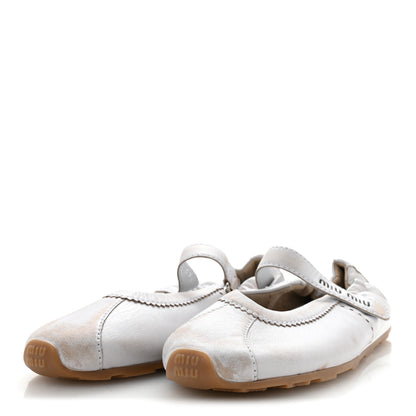 Miu Miu Bleached Nappa Womens Plume Mary Jane Ballerina Sneakers 37.5 Bianco 4 of 8