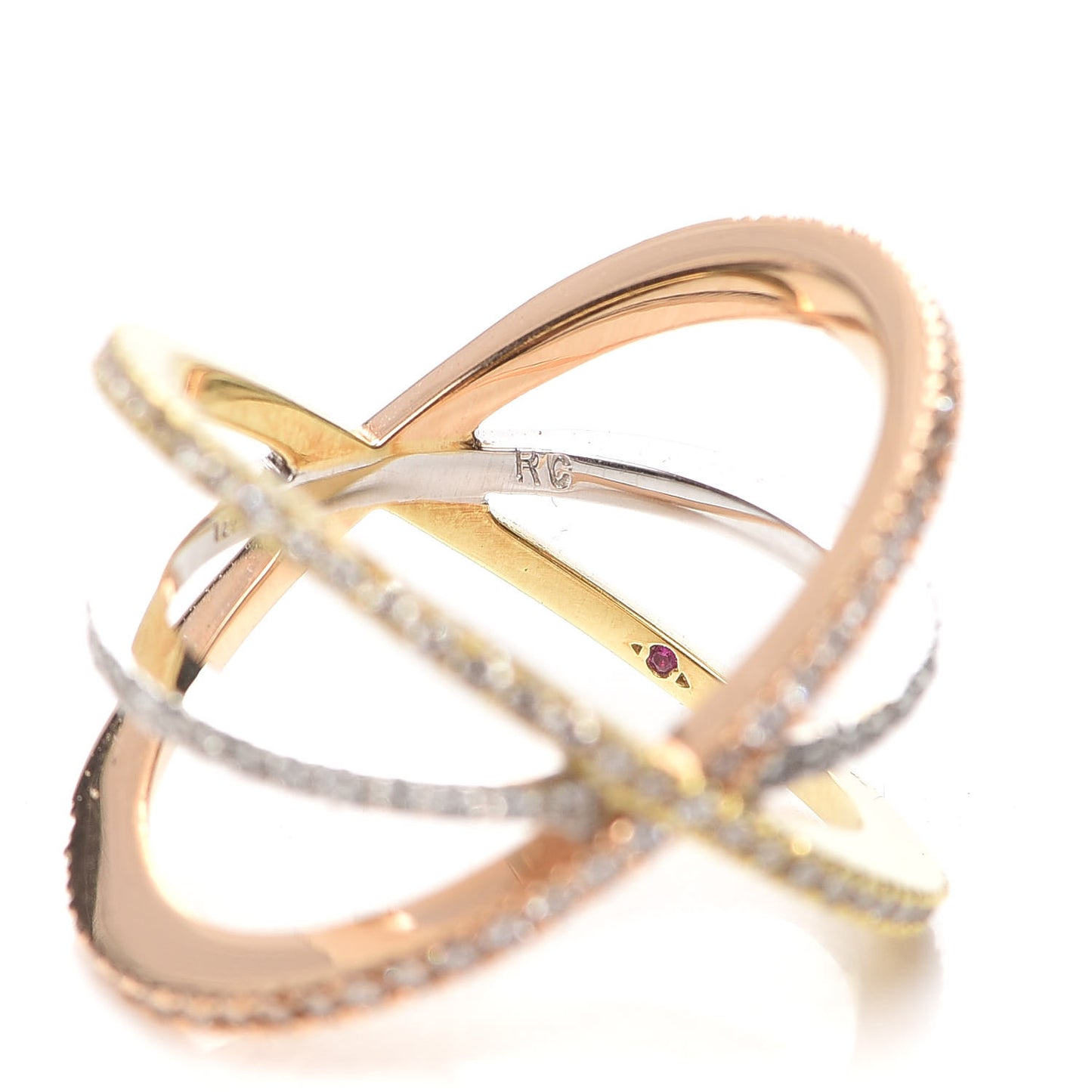 18K Rose Yellow White Gold Diamond Double Crisscross Ring 53 6.5