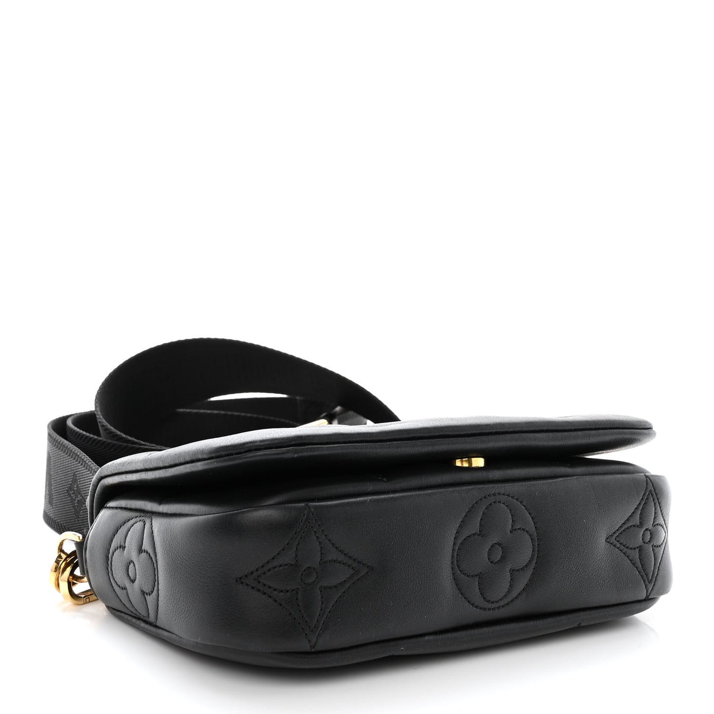 Calfskin Bubblegram Wallet On Strap Black