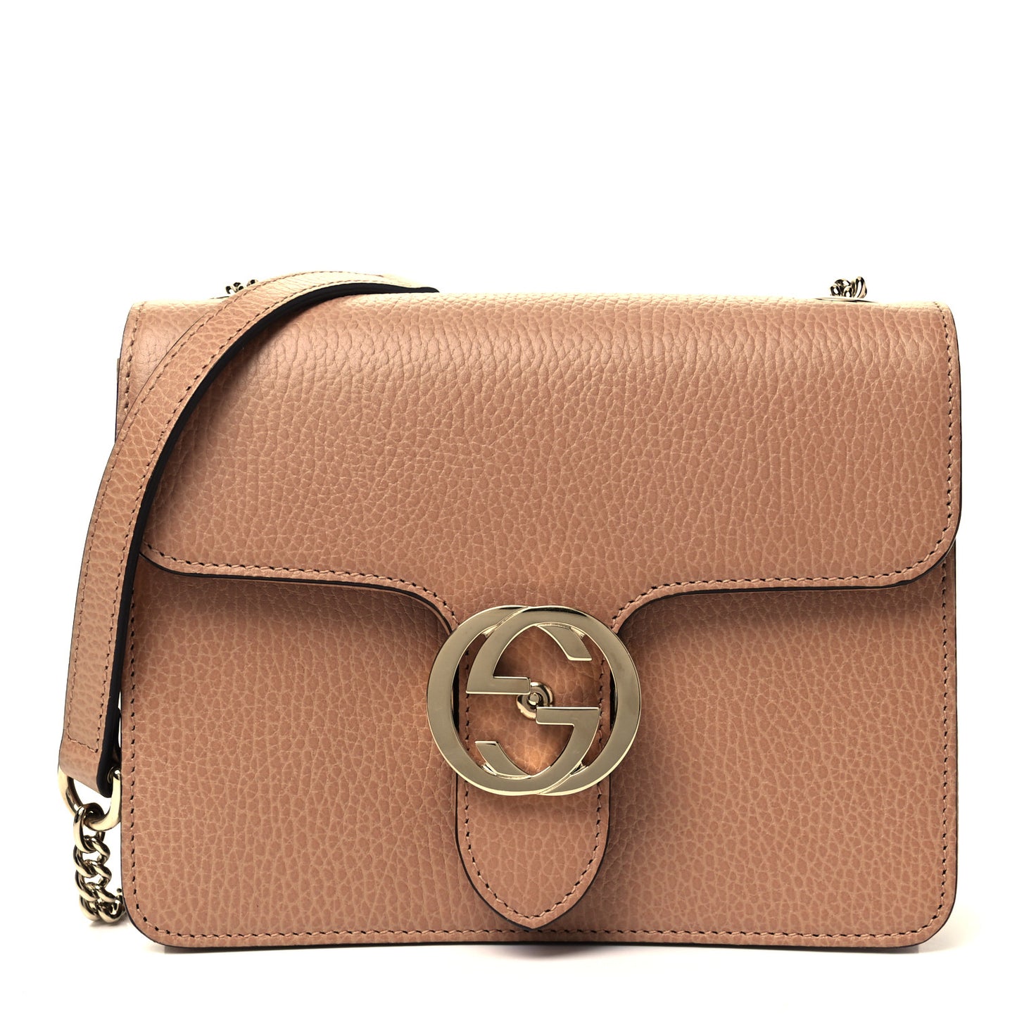 Dollar Calfskin Small Interlocking G Shoulder Bag Camelia