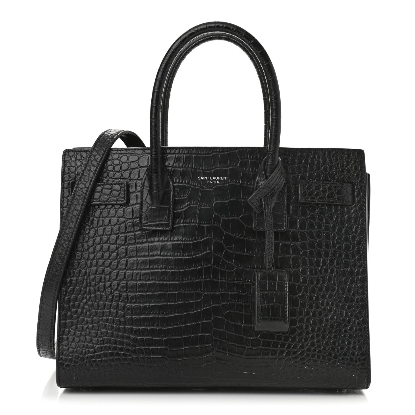 Calfskin Crocodile Embossed Baby Sac De Jour Black