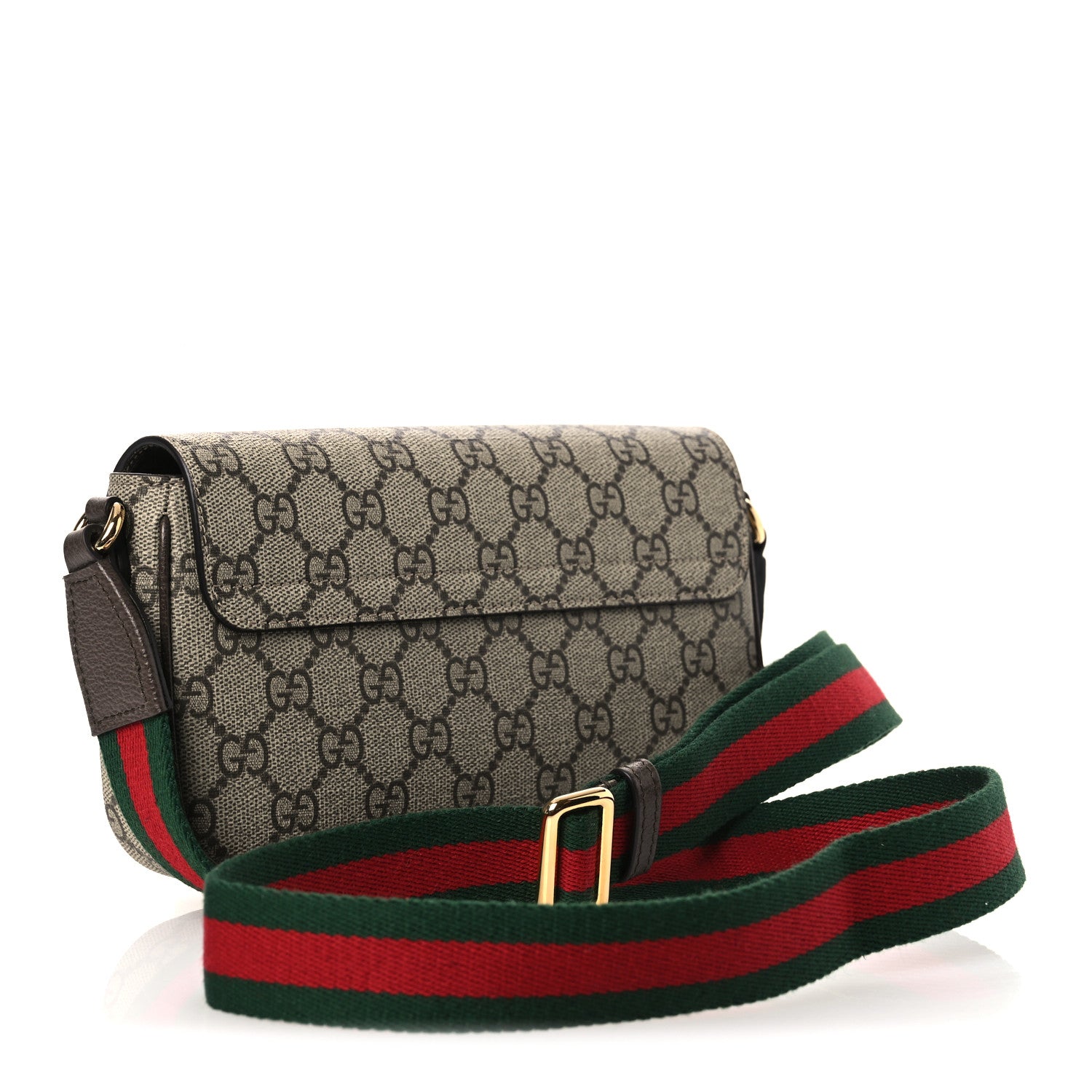 Gucci GG Supreme Monogram Textured Dollar Calfskin Web Mini Ophidia Envelope Shoulder Bag Beige Ebony New Acero 3 of 11