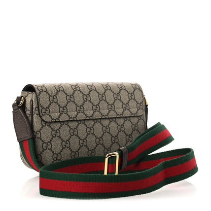 Gucci GG Supreme Monogram Textured Dollar Calfskin Web Mini Ophidia Envelope Shoulder Bag Beige Ebony New Acero 3 of 11