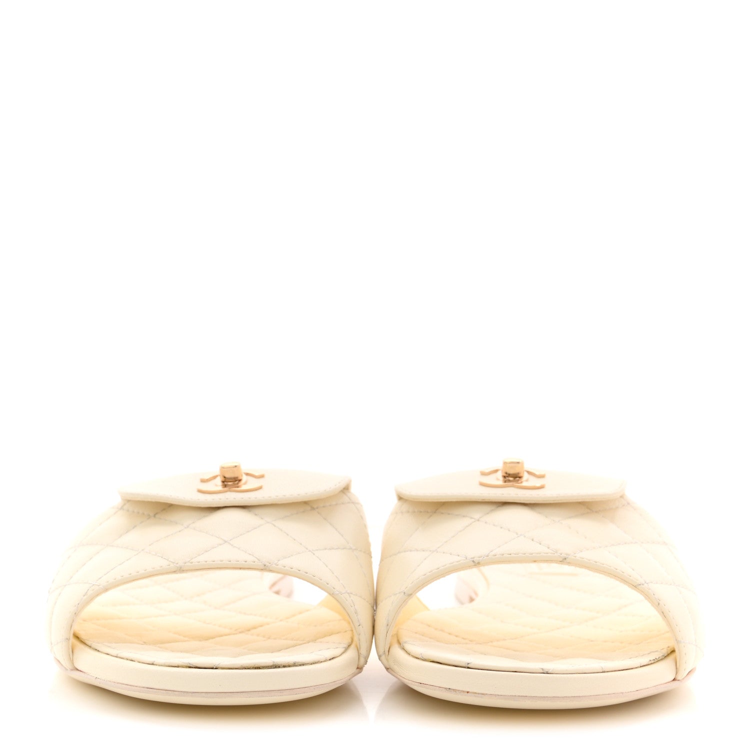Chanel Lambskin Quilted CC Turnlock Sandals 41 Ivory 3 of 14