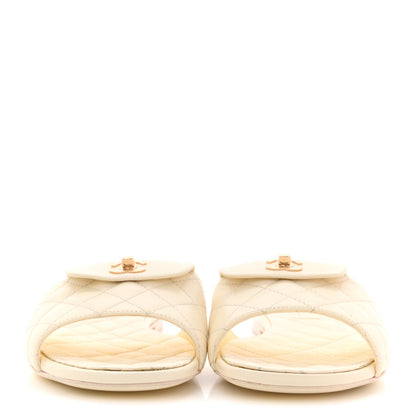 Chanel Lambskin Quilted CC Turnlock Sandals 41 Ivory 3 of 14