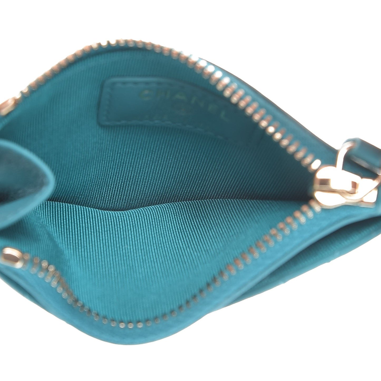 Lambskin Quilted Zip Card Holder Turquoise