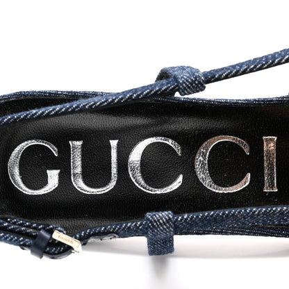 Gucci Denim GG Monogram Malaga Kid Crystal Square G 35mm Slingback Pumps 39 Blue 6 of 10