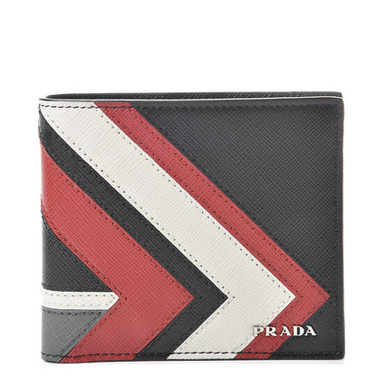 Prada Saffiano Surf Colorblock Bi-Fold Wallet Black Talco Fuoco 1 of 8