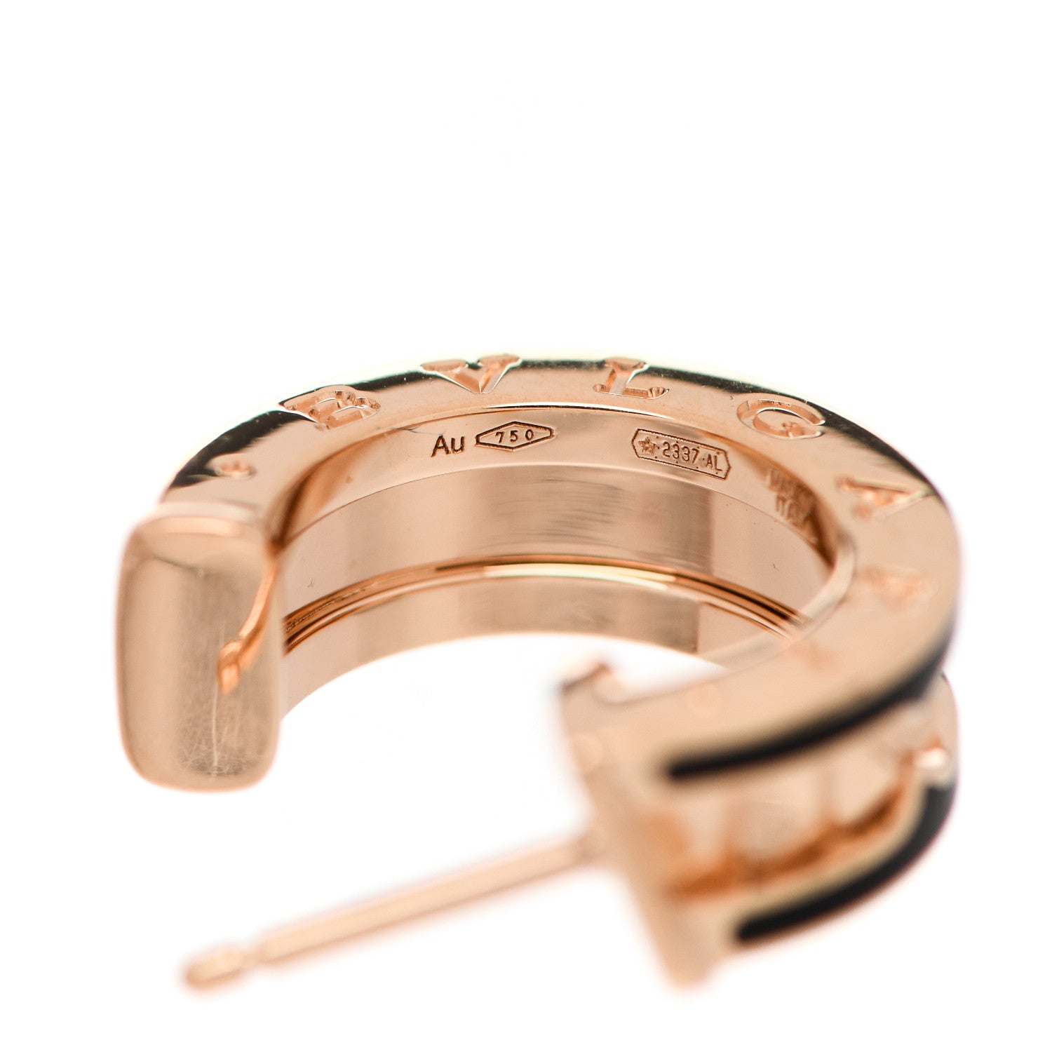 Bulgari 18K Rose Gold Black Ceramic B.Zero1 Rock Hoop Earrings 4 of 6