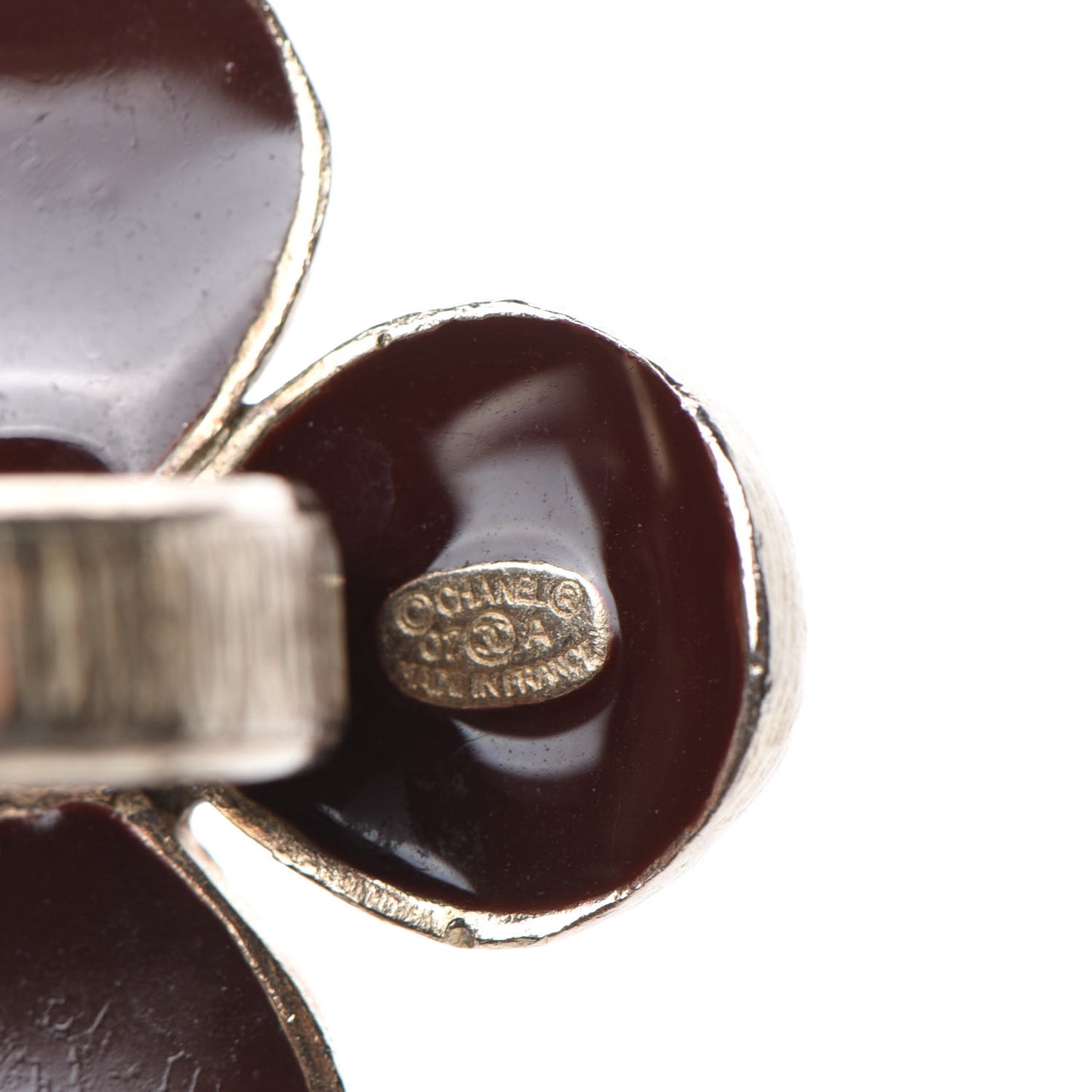 Enamel CC Flower Ring 6 Burgundy Gold