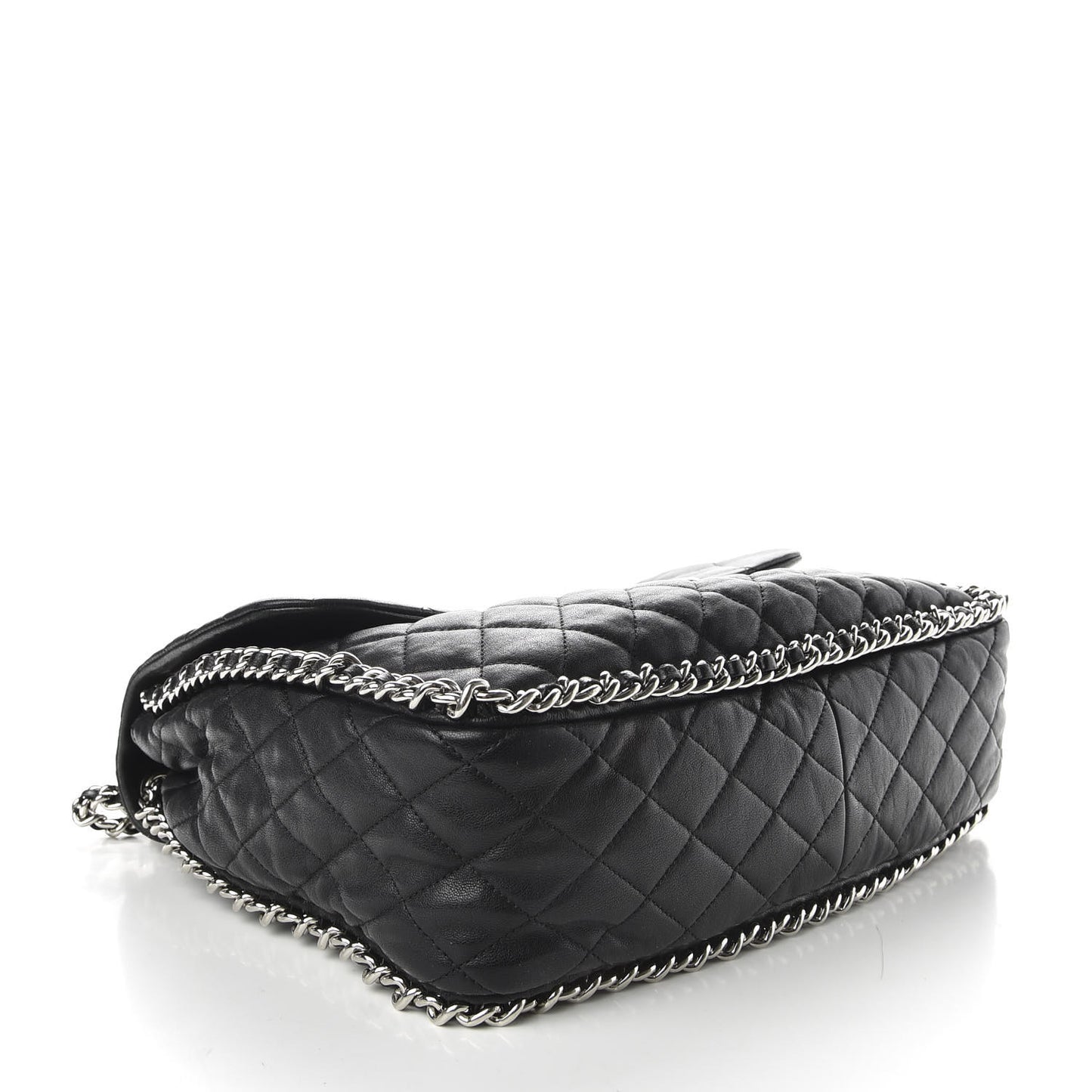Washed Lambskin Quilted Maxi Chain Around Flap Black