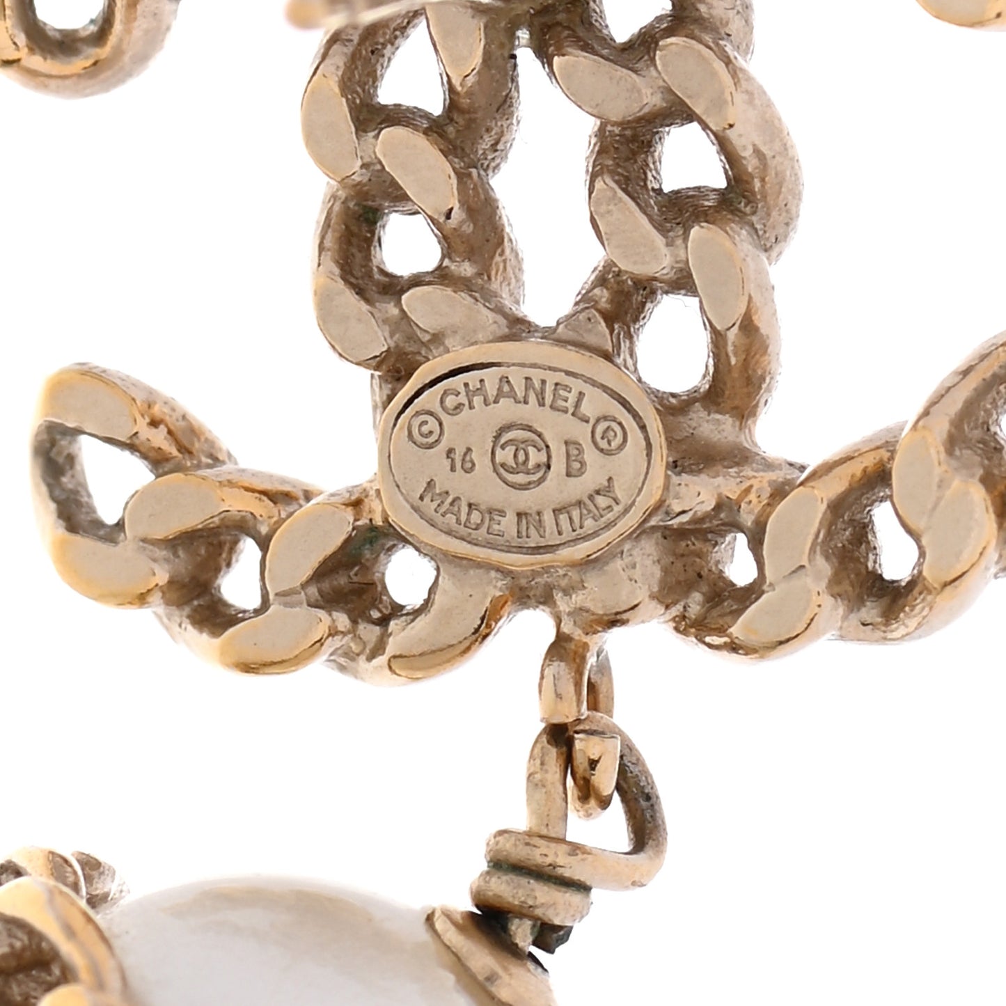 Chain Pearl CC Drop Earrings Gold