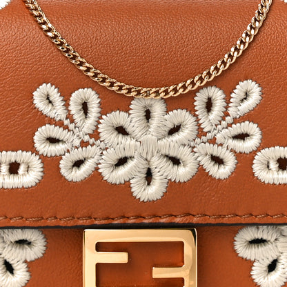Fendi Shiny Nappa Vitello King Floral Ajour Embroidered Nano Baguette Charm Brandy 7 of 10