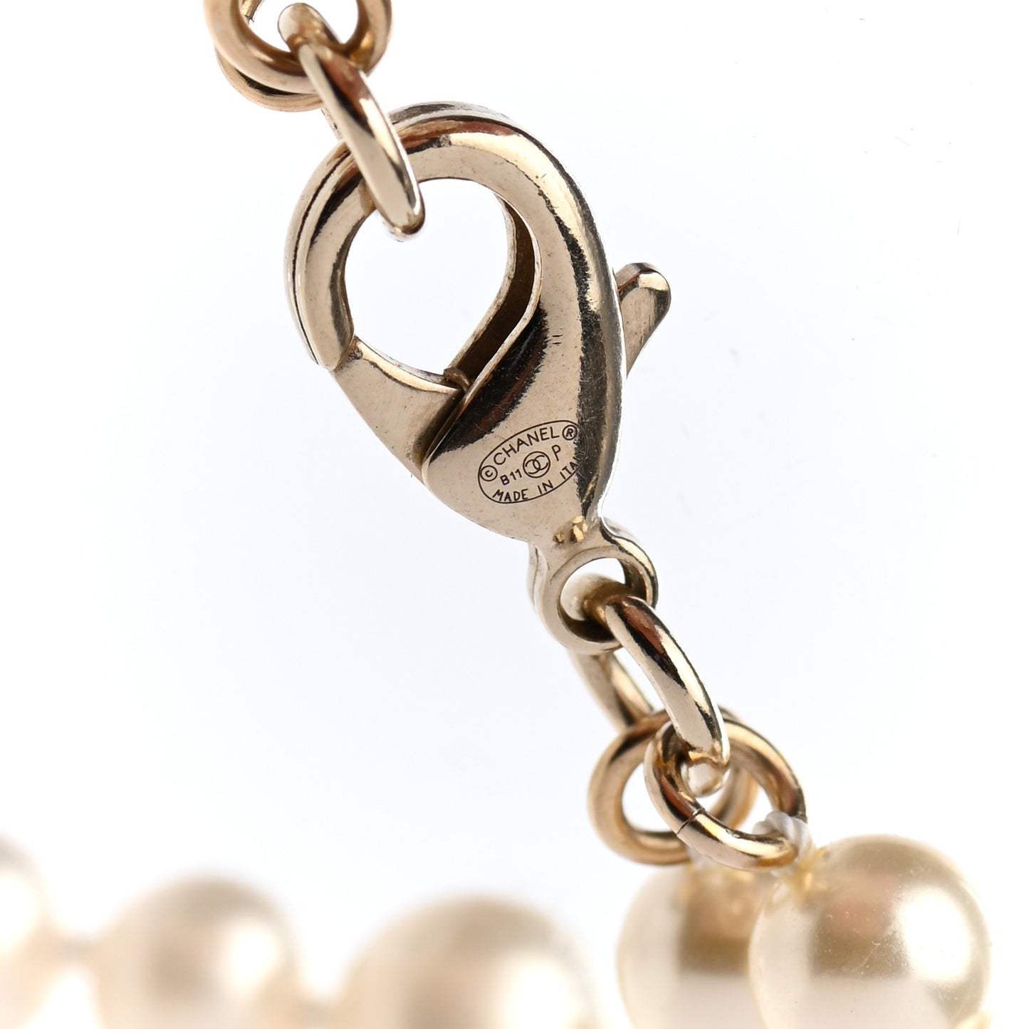Graduated Pearl Crystal CC Long Necklace Light Gold