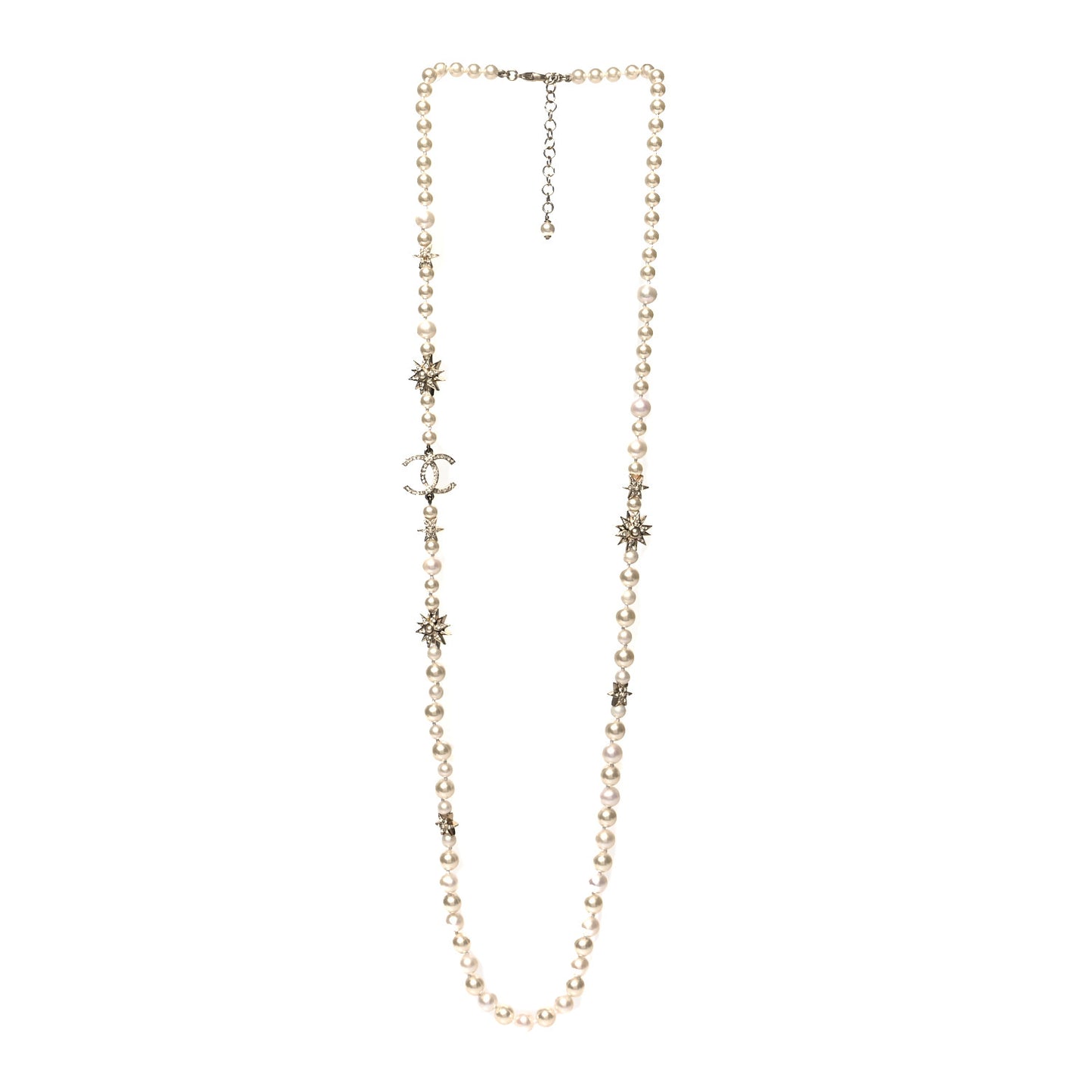 Pearl Crystal CC Star Long Necklace Gold