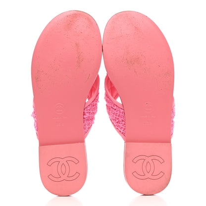 Chanel Lambskin Tweed CC Thong Sandals 38.5 Pink 5 of 9