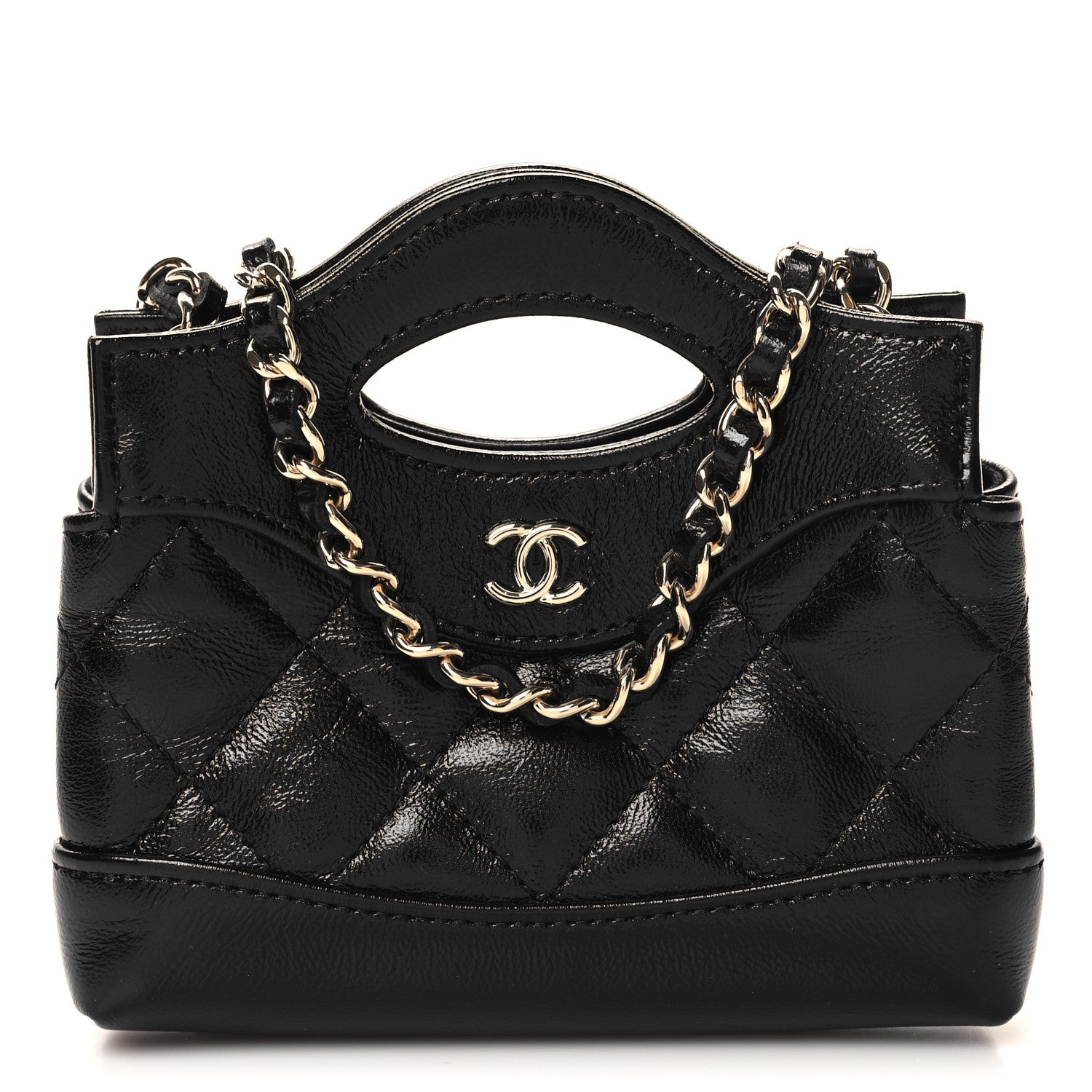 Chanel Shiny Lambskin Quilted Micro 31 Clutch With Chain Black 1 of 11
