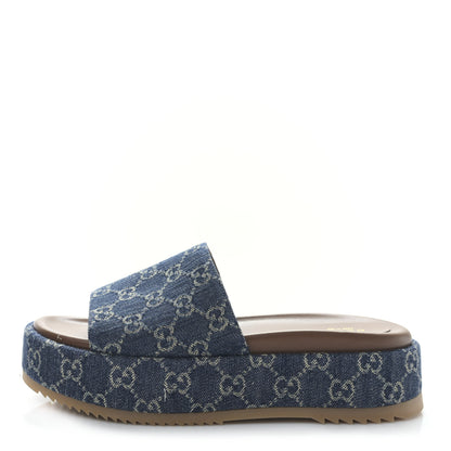 Gucci New Denim GG Monogram Angelina Platform 55mm Slide Sandals 36.5 Blue Tea 1 of 8