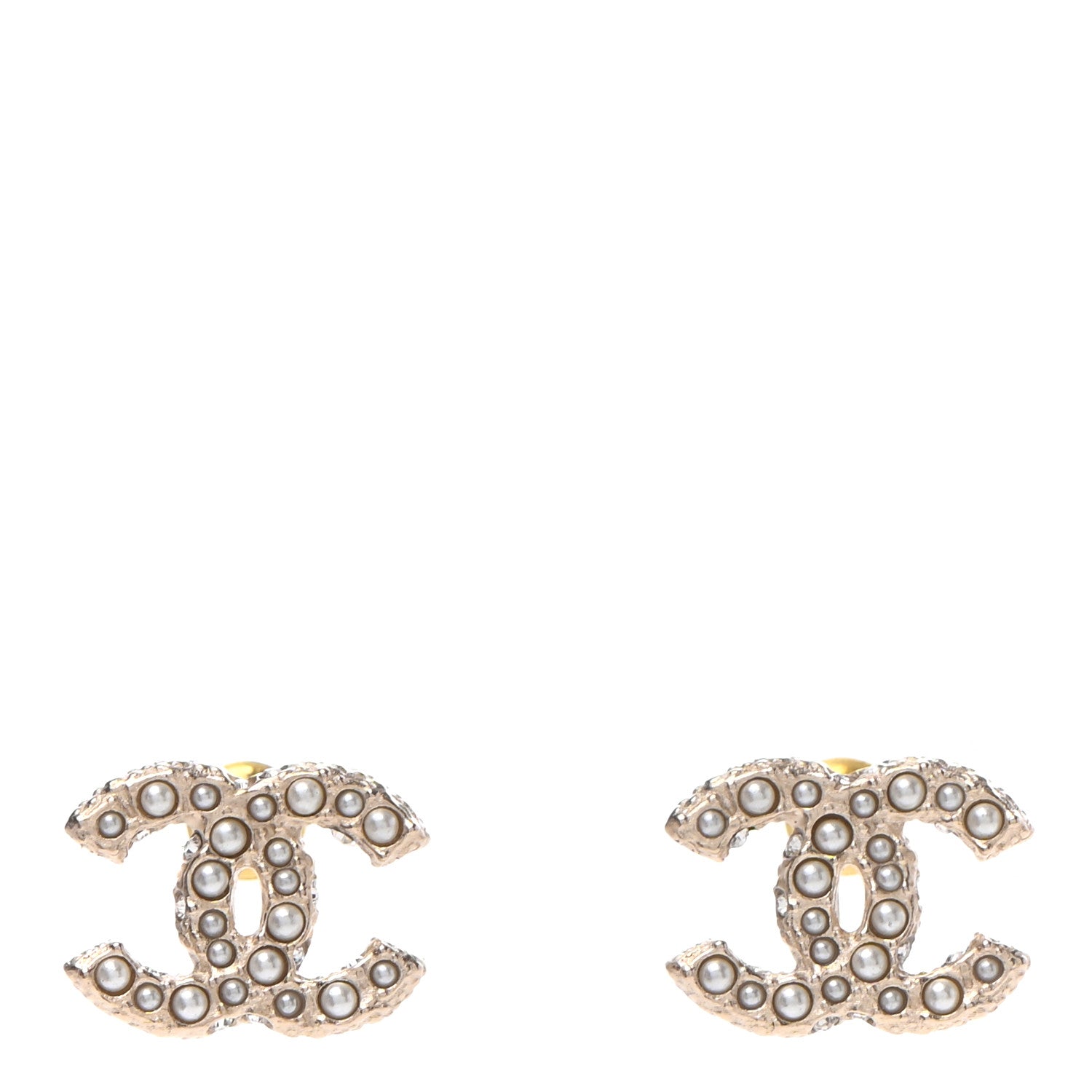 Chanel Pearl Crystal CC Earrings Light Gold 1 of 4