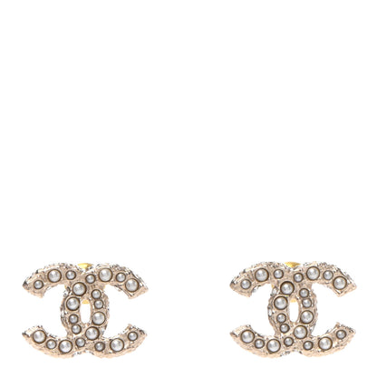 Chanel Pearl Crystal CC Earrings Light Gold 1 of 4