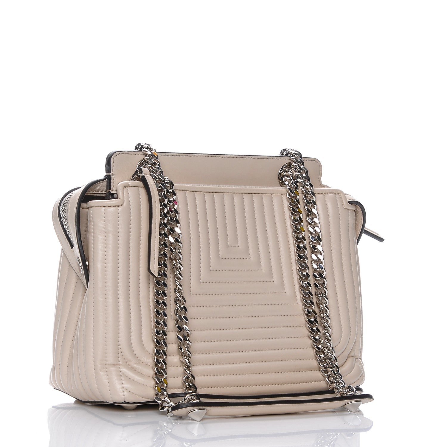 Fendi Shiny Nappa Trapuntata Small DotCom Click Chain Satchel Camelia 3 of 7
