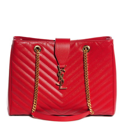 Saint Laurent Grain De Poudre Matelasse Chevron Monogramme Shopping Bag Lipstick 1 of 9