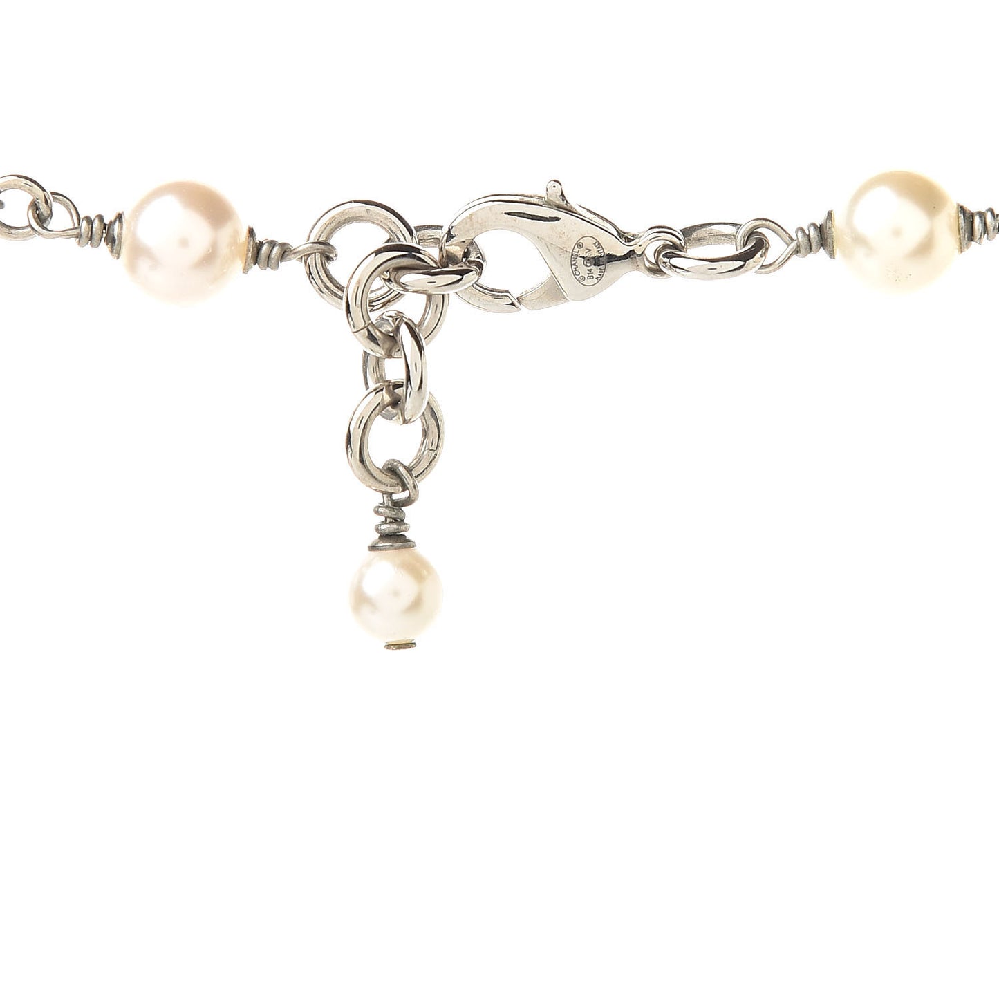 Crystal Pearl CC Long Necklace Silver