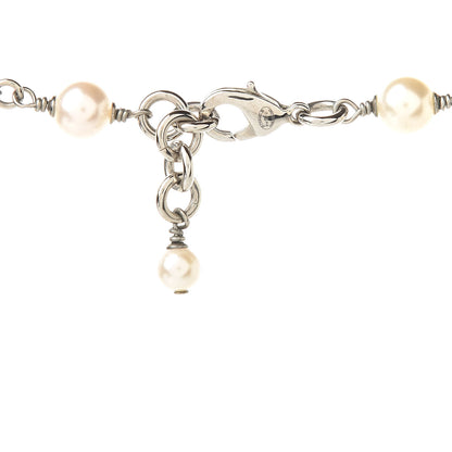 Chanel Crystal Pearl CC Long Necklace Silver 4 of 6