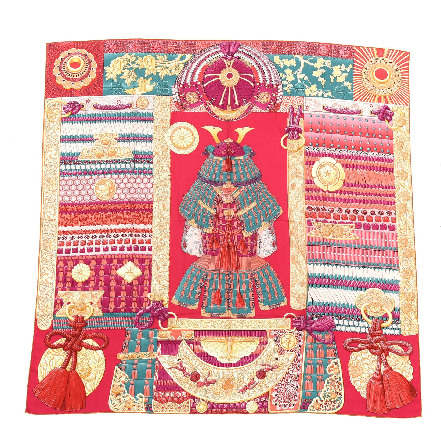 Cashmere Silk Parures De Samourais Shawl 140 Rose Indien Vert Corail