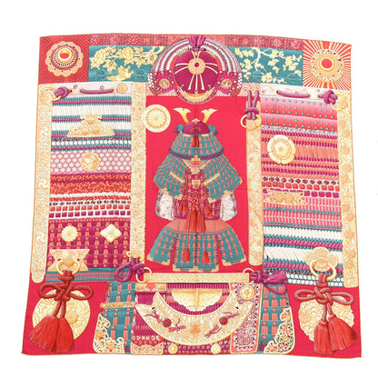 Hermes Cashmere Silk Parures De Samourais Shawl 140 Rose Indien Vert Corail 1 of 3